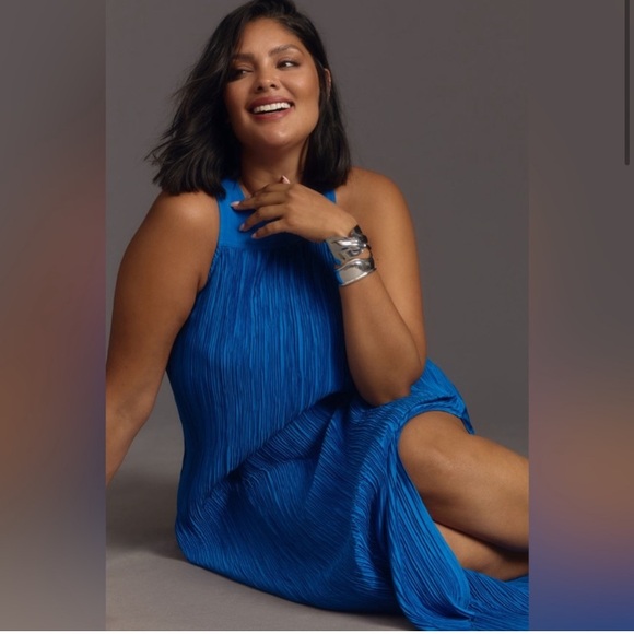 Anthropologie Plissé Maxi Dress in Cobalt Blue size 2X - Picture 7 of 12